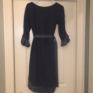 Blue-grey trumpet sleeve dress